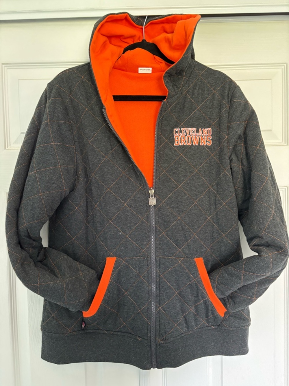 NFL Cleveland Browns Quilted Hoodie Jacket - Gray & Orange